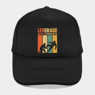 Leverage Beats Strength Jiu Jitsu T-Shirt – Vintage BJJ Grappling Tee, Brazilian Jiu Jitsu Lifestyle Apparel Hat