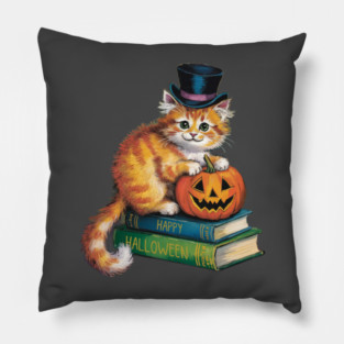 Happy Halloween Orange Cat Pillow