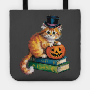 Happy Halloween Orange Cat Tote