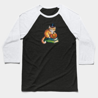 Happy Halloween Orange Cat Baseball T-Shirt