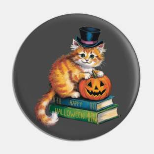 Happy Halloween Orange Cat Pin
