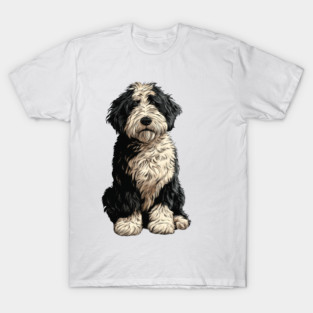 Black and White Bernedoodle Dog Illustration Doodle T-Shirt