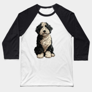 Black and White Bernedoodle Dog Illustration Doodle Baseball T-Shirt