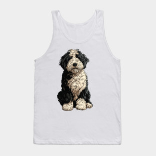 Black and White Bernedoodle Dog Illustration Doodle Tank Top
