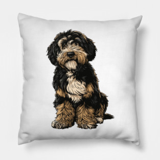 Bernedoodle Dog Illustration Doodle Pillow