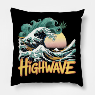 Highwave – The Great Green Smoke Wave | Cannabis Ukiyo-e Stoner Pillow