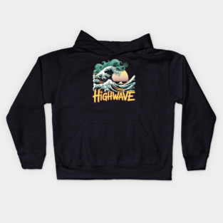 Highwave – The Great Green Smoke Wave | Cannabis Ukiyo-e Stoner Kids Hoodie