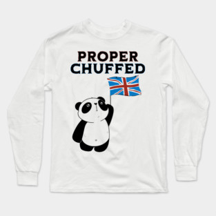 Cute Panda is Proper Chuffed to bits holding Union Jack Long Sleeve T-Shirt