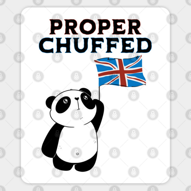 Cute Panda is Proper Chuffed to bits holding Union Jack Sticker by Luxinda