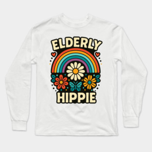 Elderly Hippie – Retro Rainbow & Daisies Long Sleeve T-Shirt