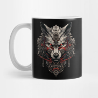 red Cyborg Wolf Mecha Cyberpunk Style Mug