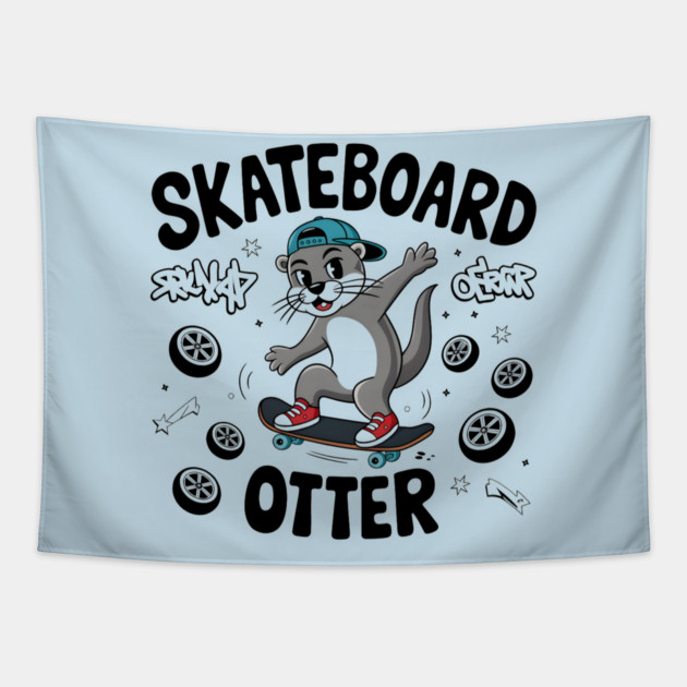 Skateboard Otter – Funny Animal Skater Tapestry by MakerMind8.2