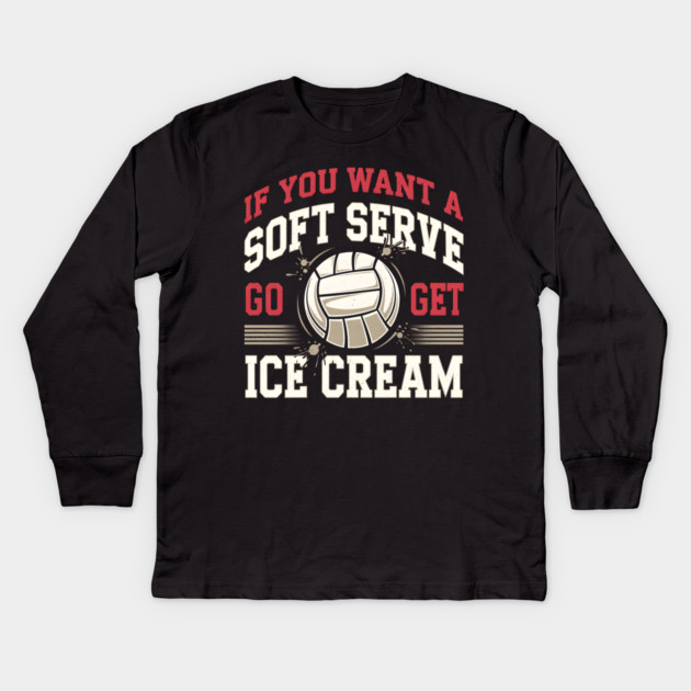 Funny Volleyball Soft Serve Ice Cream Pun Kids Long Sleeve T-Shirt by MakerMind8.2
