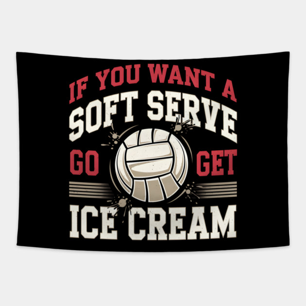 Funny Volleyball Soft Serve Ice Cream Pun Tapestry by MakerMind8.2