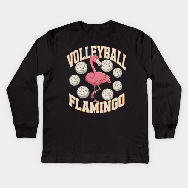 Volleyball Flamingo Funny Sports Kids Long Sleeve T-Shirt by MakerMind8.2
