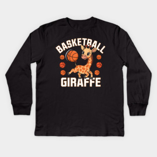 Basketball Giraffe – Cute Funny Sports Animal Kids Long Sleeve T-Shirt