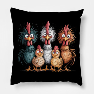 Crazy Chicken Family Chicken Colorful Pillow