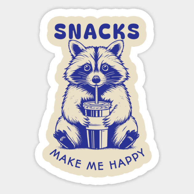 Snacks Make Me Happy Raccoon Sticker by Kevin's Store 2