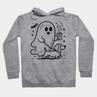 Cute Halloween Ghost Walking Dog – Spooky Season Coffee Lover Fall Design Hoodie