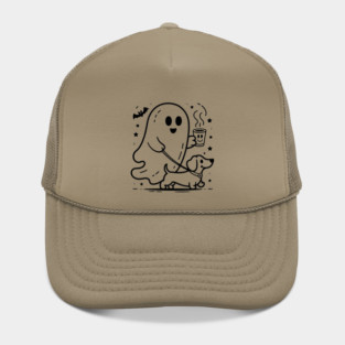 Cute Halloween Ghost Walking Dog – Spooky Season Coffee Lover Fall Design Hat