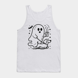 Cute Halloween Ghost Walking Dog – Spooky Season Coffee Lover Fall Design Tank Top