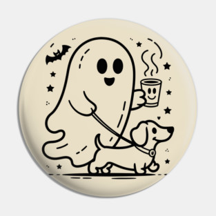 Cute Halloween Ghost Walking Dog – Spooky Season Coffee Lover Fall Design Pin