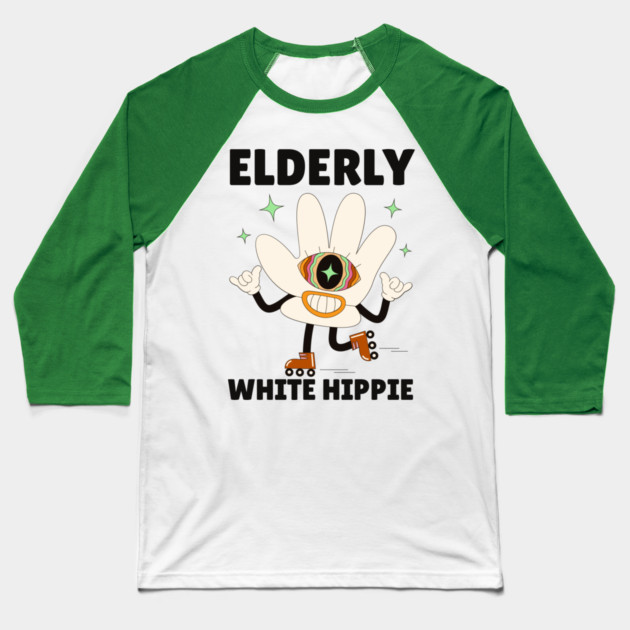 Elderly White Hippie Baseball T-Shirt by The WYLD Tribe