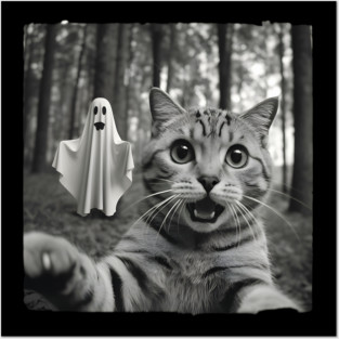 Funny Scared Cat Halloween Design – Spooky Ghost Surprise for Fall and Spooky Season Fans Posters and Art