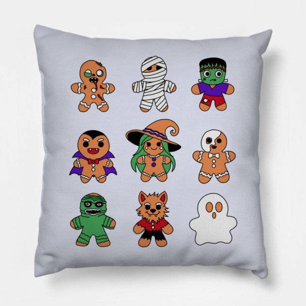 Classic Monsters Gingerbread Men Pillow by H. R. Sinclair