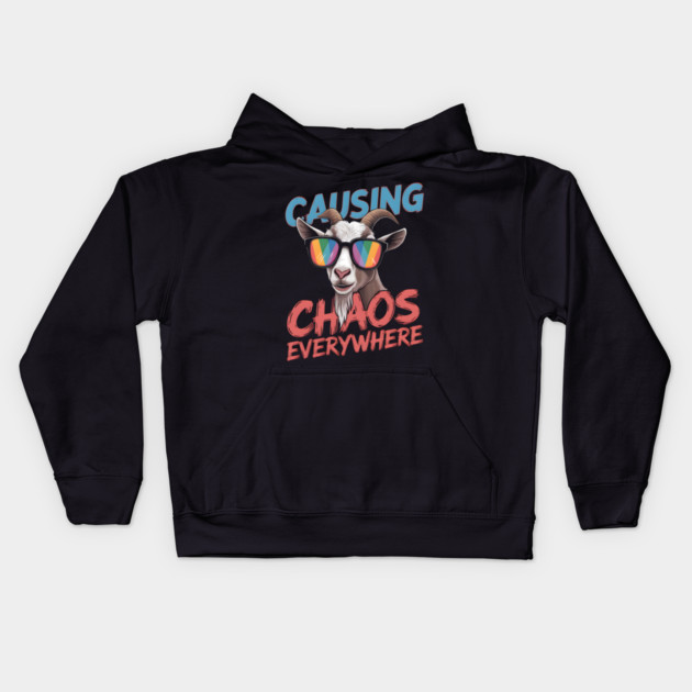 Causing Chaos Everywhere Funny Goat Kids Hoodie by MakerMind8.2