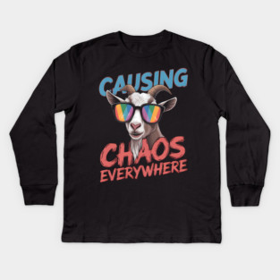 Causing Chaos Everywhere Funny Goat Kids Long Sleeve T-Shirt