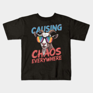 Causing Chaos Everywhere Funny Goat Kids T-Shirt