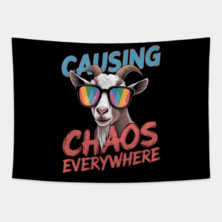Causing Chaos Everywhere Funny Goat Tapestry