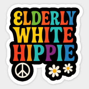Elderly White Hippie — Retro Groovy Rainbow Lettering Magnet