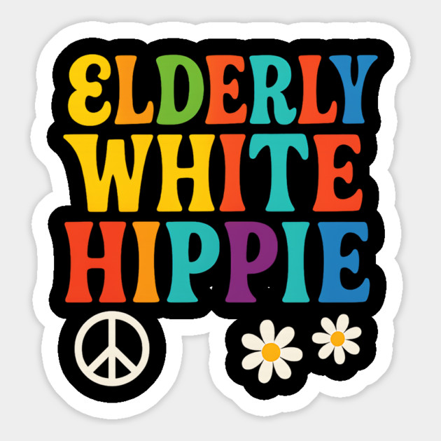 Elderly White Hippie — Retro Groovy Rainbow Lettering Magnet by ArtistTee ⭐⭐⭐⭐⭐
