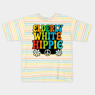 Elderly White Hippie – Groovy 60s Rainbow Typography Kids T-Shirt