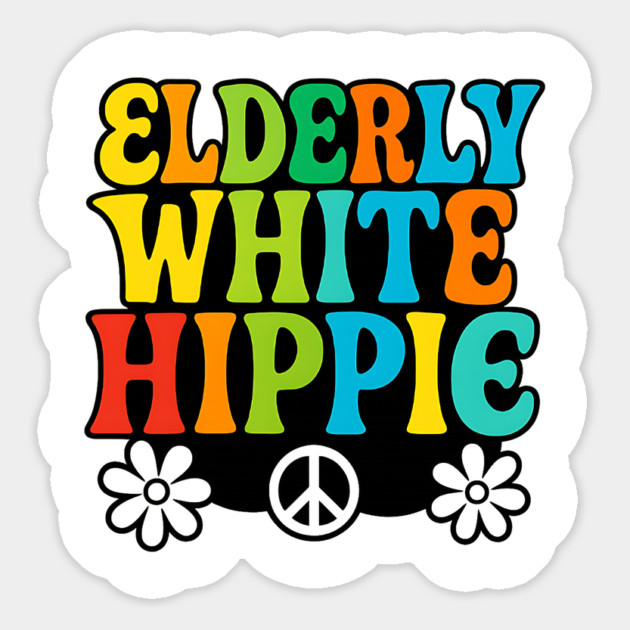 Elderly White Hippie – Groovy 60s Rainbow Typography Magnet by ArtistTee ⭐⭐⭐⭐⭐