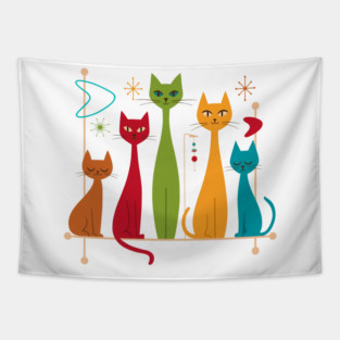 Retro Mid-Century Modern Cats 50s 60s Style Tapestry