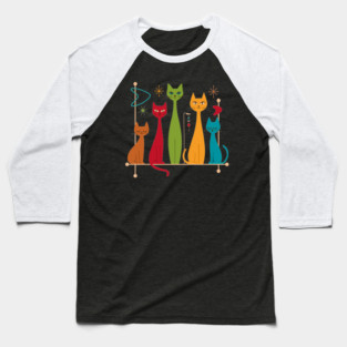 Retro Mid-Century Modern Cats 50s 60s Style Baseball T-Shirt