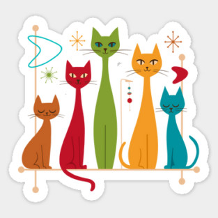 Retro Mid-Century Modern Cats 50s 60s Style Sticker