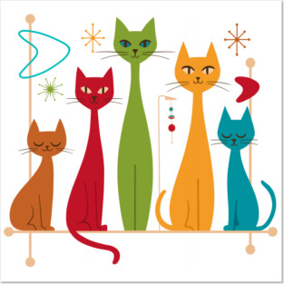 Retro Mid-Century Modern Cats 50s 60s Style Posters and Art