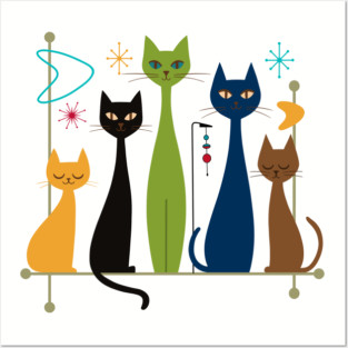 Retro Mid-Century Modern Cats 50s 60s Style Posters and Art