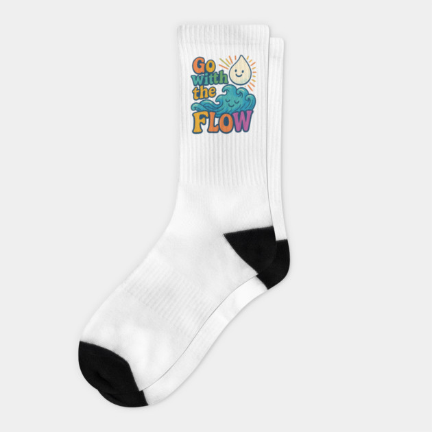Go With the Flow Retro Kawaii Wave & Water Drop Tee Socks by Anne Lee