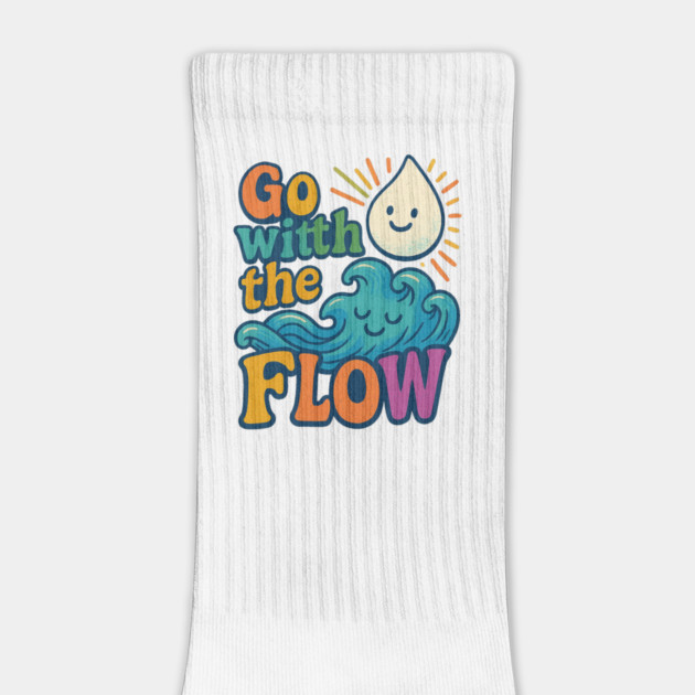 Go With the Flow Retro Kawaii Wave & Water Drop Tee by Anne Lee