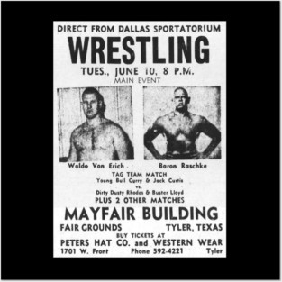 Wrestling Tyler TX 1969 Waldo Von Erich Vs. Baron Raschke Posters and Art