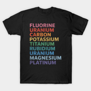Fluorine-Uranium-Carbon-Potassium-Titanium-Rubidium-Uranium-Magnesium-Platinum T-Shirt