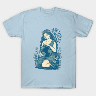 Blue Gaia Mother Goddess Earth Nature Spiritual Feminine Design T-Shirt