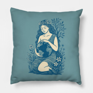Blue Gaia Mother Goddess Earth Nature Spiritual Feminine Design Pillow