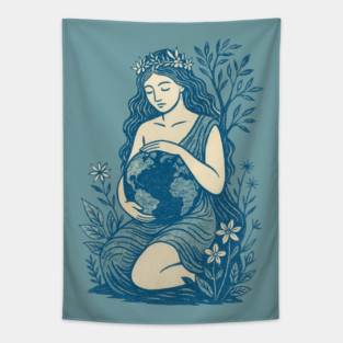 Blue Gaia Mother Goddess Earth Nature Spiritual Feminine Design Tapestry