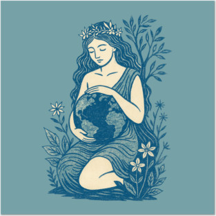 Blue Gaia Mother Goddess Earth Nature Spiritual Feminine Design Posters and Art